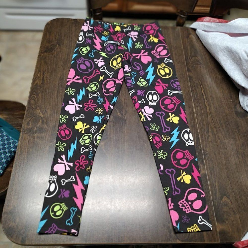 New No Boundaries Black Skull Ankle Leggings Size Junior M 7/9